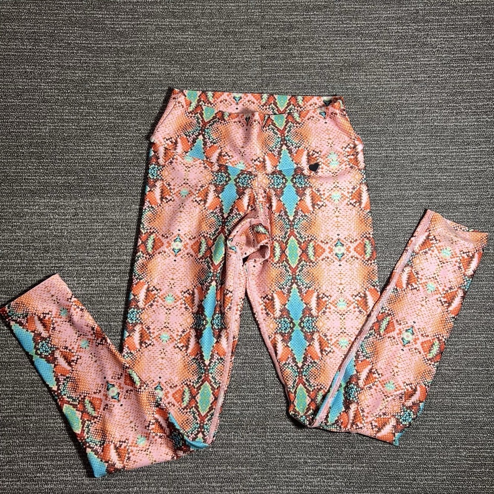 Fit Mama Snakeskin Leggings Size Small‎ Pink Blue Python Yoga Activewear